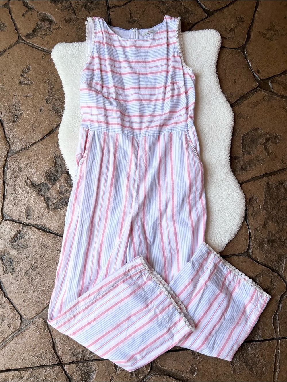 Vineyard Vines Abacos Pastel Stripe TaseWhite Jumpsuit - Picture 2 of 8